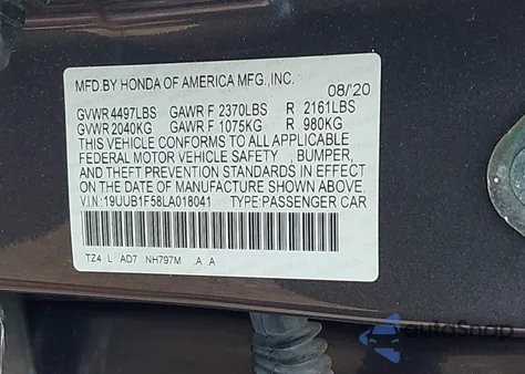 2020 Acura Tlx Tech Package z USA, uszkodzony, nr VIN 19UUB1F58LA018041